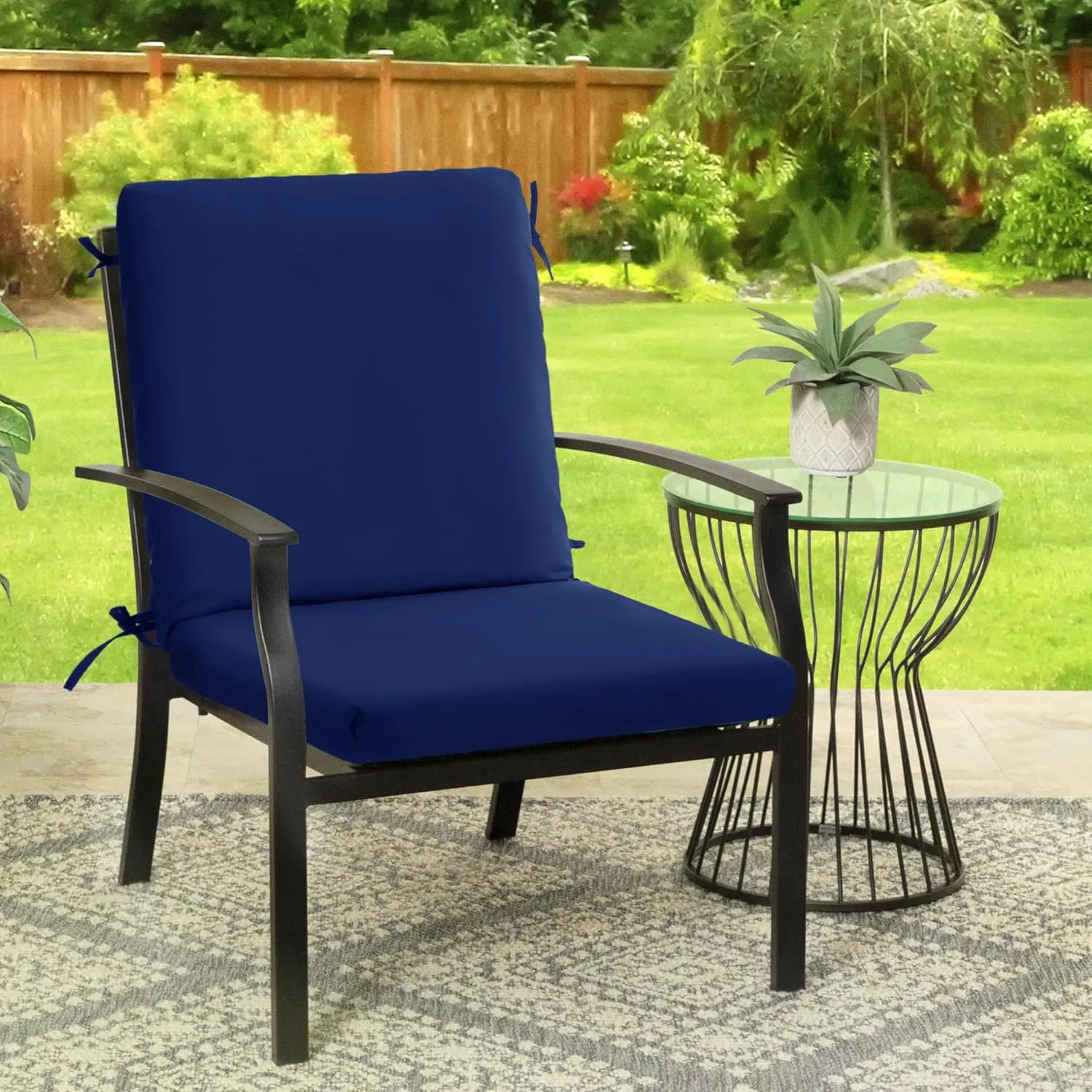 High Back Outdoor Chair Cushions 44''x20'' - Patio Dining Chair Cushions with Waterproof, Fade-Resistant, Removable & Machine-Washable Covers, Navy Blue
