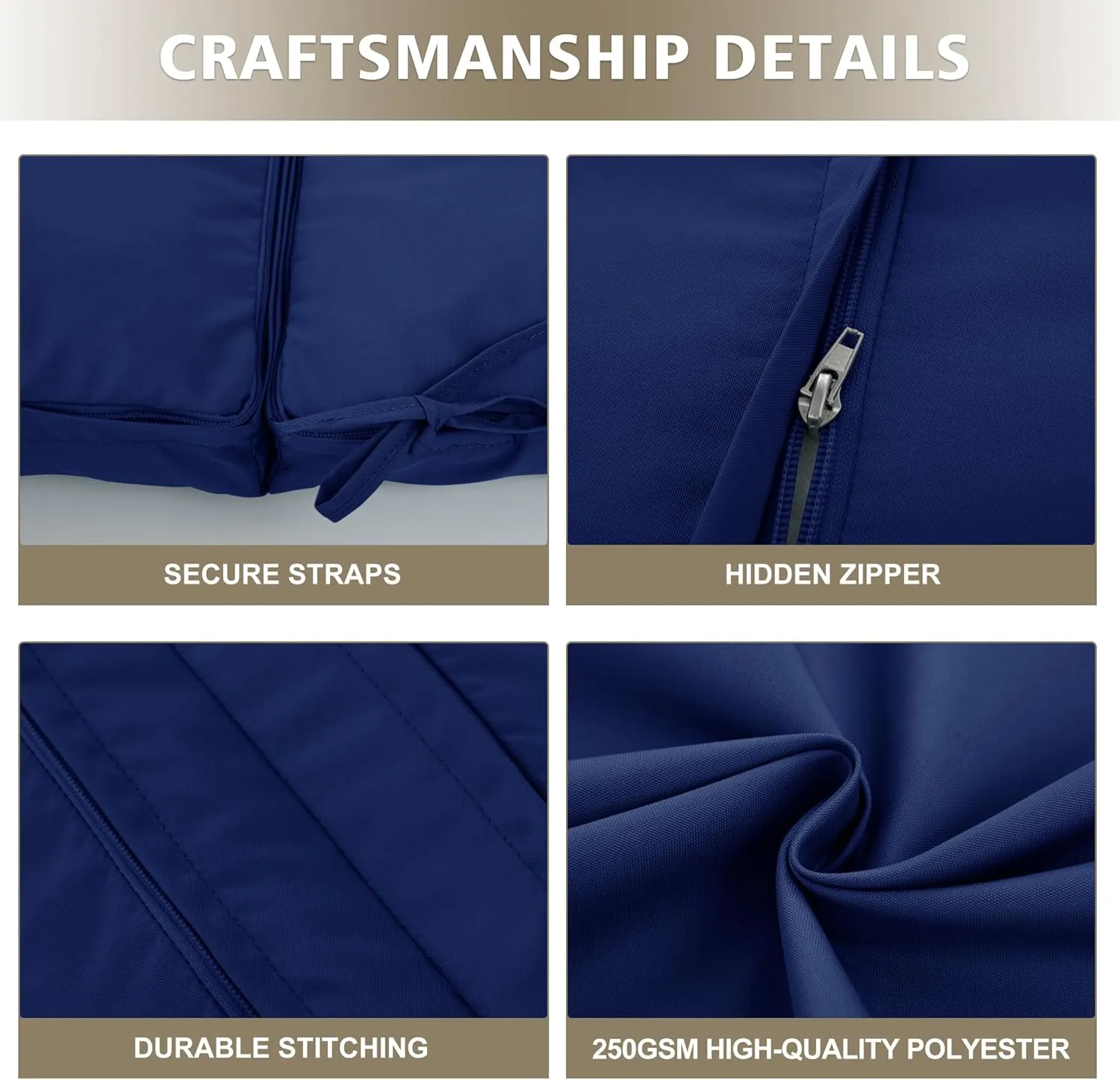 High Back Outdoor Chair Cushions 44''x20'' - Patio Dining Chair Cushions with Waterproof, Fade-Resistant, Removable & Machine-Washable Covers, Navy Blue