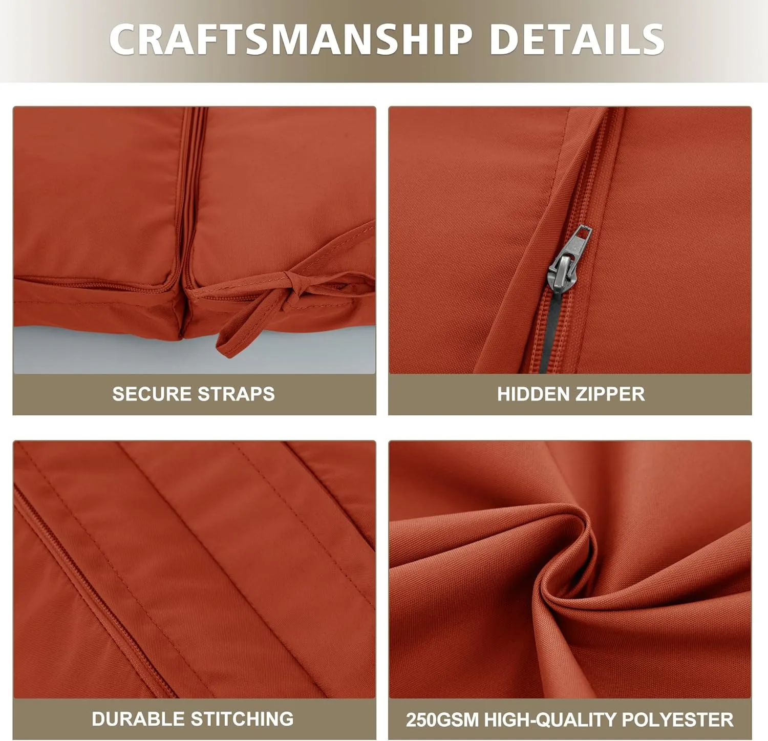 High Back Outdoor Chair Cushions 44''x20'' - Patio Dining Chair Cushions with Waterproof, Fade-Resistant, Removable & Machine-Washable Covers, Rust