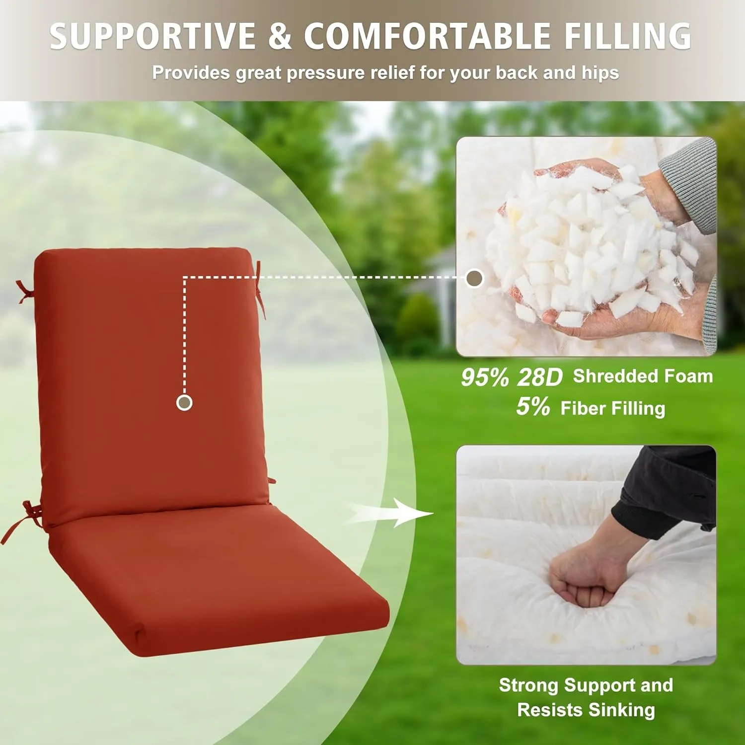 High Back Outdoor Chair Cushions 44''x20'' - Patio Dining Chair Cushions with Waterproof, Fade-Resistant, Removable & Machine-Washable Covers, Rust