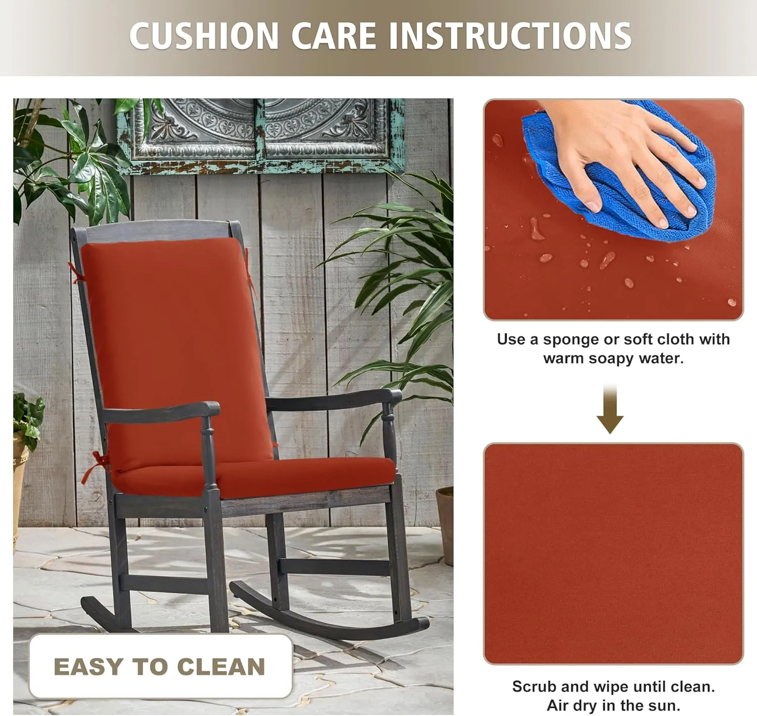 High Back Outdoor Chair Cushions 44''x20'' - Patio Dining Chair Cushions with Waterproof, Fade-Resistant, Removable & Machine-Washable Covers, Rust