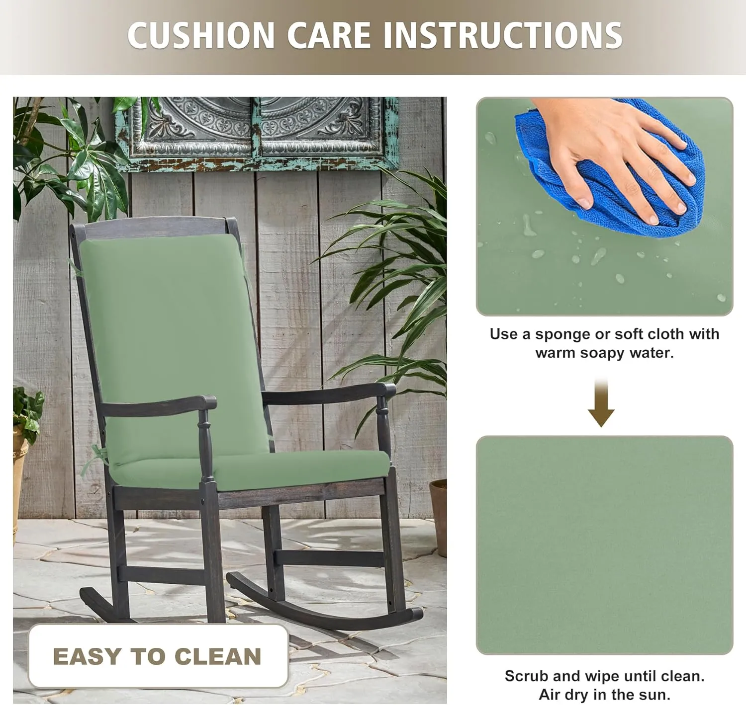 High Back Outdoor Chair Cushions 44''x20'' - Patio Dining Chair Cushions with Waterproof, Fade-Resistant, Removable & Machine-Washable Covers, Sage Green
