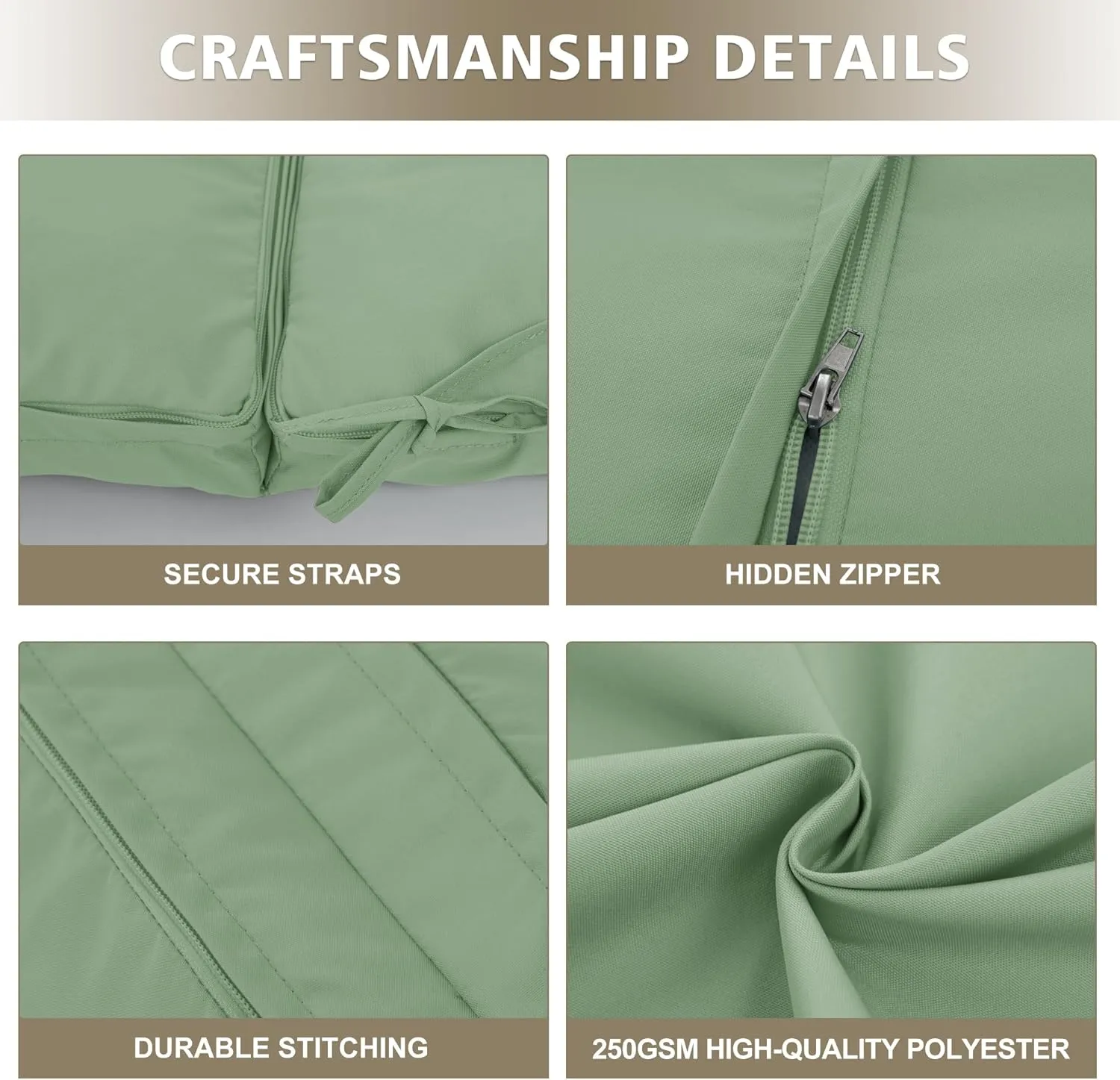 High Back Outdoor Chair Cushions 44''x20'' - Patio Dining Chair Cushions with Waterproof, Fade-Resistant, Removable & Machine-Washable Covers, Sage Green