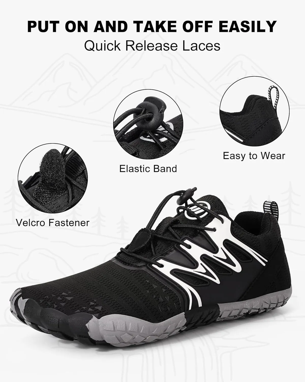 Hike Barefoot Shoes Womens Mens Footwear, Pro Water Shoe Women Men Barefoot Hiking Beach Grounding Shoes for Travel, Wide Toe Box Zero Drop Non-Slip Breathable Lightweight
