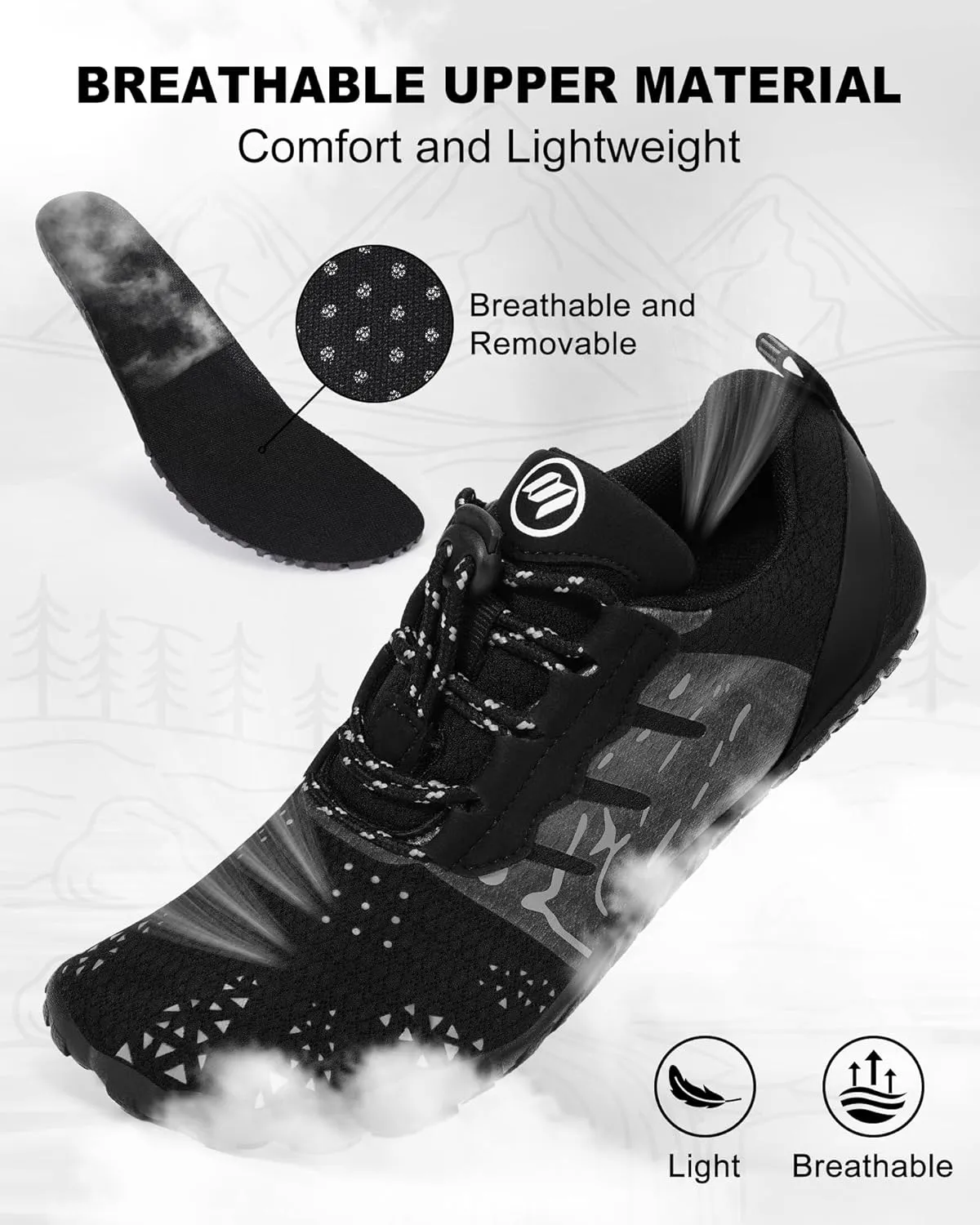 Hike Barefoot Shoes Womens Mens Footwear, Pro Water Shoe Women Men Barefoot Hiking Beach Grounding Shoes for Travel, Wide Toe Box Zero Drop Non-Slip Breathable Lightweight