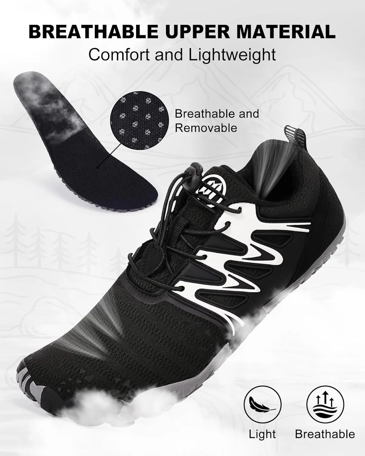 Hike Barefoot Shoes Womens Mens Footwear, Pro Water Shoe Women Men Barefoot Hiking Beach Grounding Shoes for Travel, Wide Toe Box Zero Drop Non-Slip Breathable Lightweight