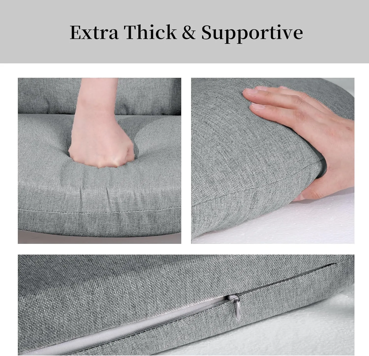 HOMBYS 5 PCS Glider Rocker Replacement Cushions with Storage Side Pocket,Linen-Like Fabric, Foam & Microfiber Filling, Non-Slip & Washable,Thickened & Supportive for Glider Rocking Chair, Grey