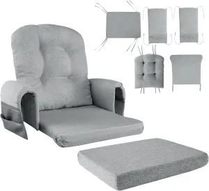 HOMBYS 5 PCS Glider Rocker Replacement Cushions with Storage Side Pocket,Linen-Like Fabric, Foam & Microfiber Filling, Non-Slip & Washable,Thickened & Supportive for Glider Rocking Chair, Grey