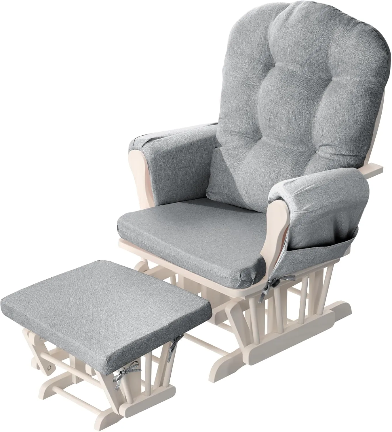 HOMBYS 5 PCS Glider Rocker Replacement Cushions with Storage Side Pocket,Linen-Like Fabric, Foam & Microfiber Filling, Non-Slip & Washable,Thickened & Supportive for Glider Rocking Chair, Grey