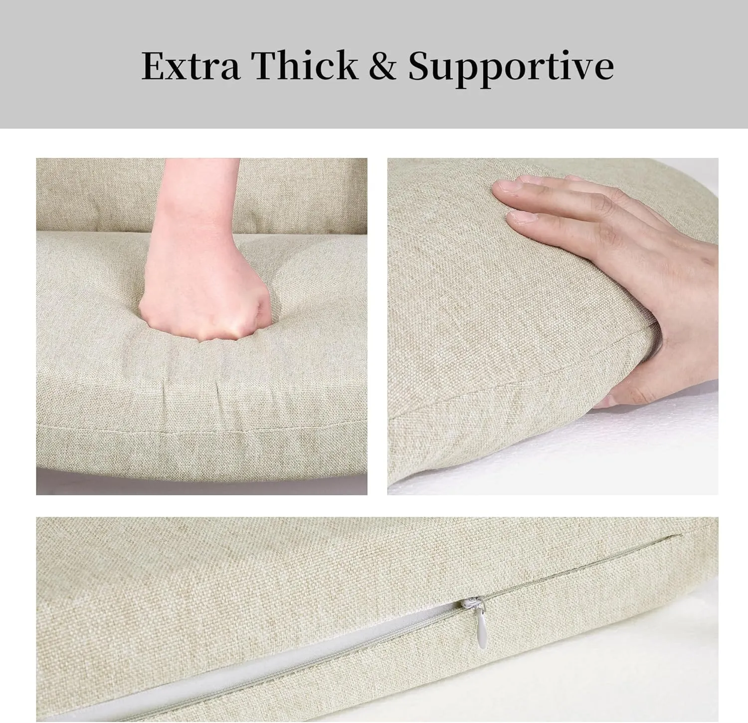 HOMBYS 5 PCS Glider Rocker Replacement Cushions with Storage Side Pocket,Linen-Like Fabric, Foam & Microfiber Filling, Non-Slip & Washable,Thickened & Supportive for Glider Rocking Chair, Khaki