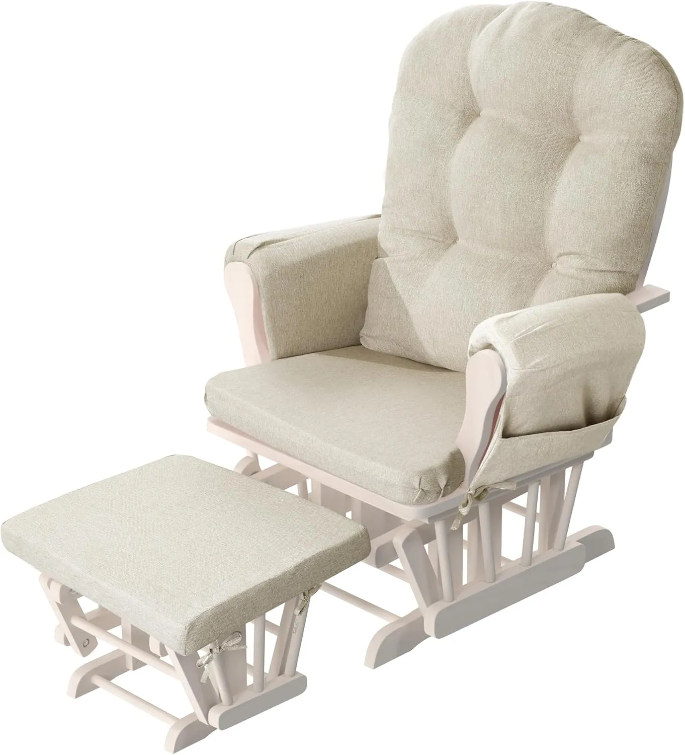 HOMBYS 5 PCS Glider Rocker Replacement Cushions with Storage Side Pocket,Linen-Like Fabric, Foam & Microfiber Filling, Non-Slip & Washable,Thickened & Supportive for Glider Rocking Chair, Khaki