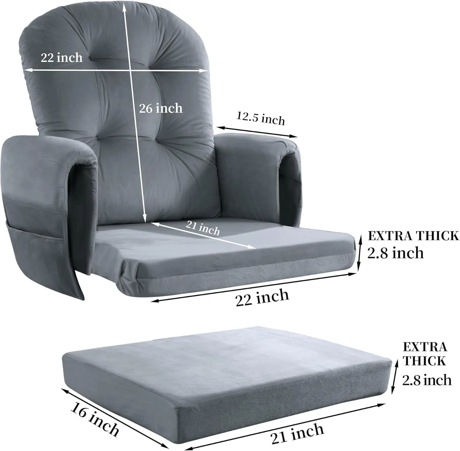 HOMBYS Glider Rocker Replacement Cushions 5 PCS with Storage Side Pocket, Velvet Fabric, Foam & Microfiber Filling, Non-Slip & Washable,Thickened & Supportive, Designed for Glider Rocking Chair