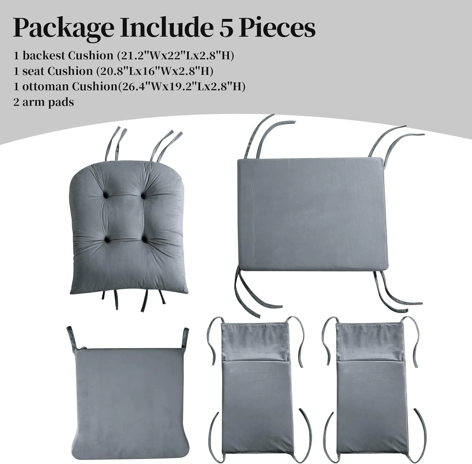 HOMBYS Glider Rocker Replacement Cushions 5 PCS with Storage Side Pocket, Velvet Fabric, Foam & Microfiber Filling, Non-Slip & Washable,Thickened & Supportive, Designed for Glider Rocking Chair