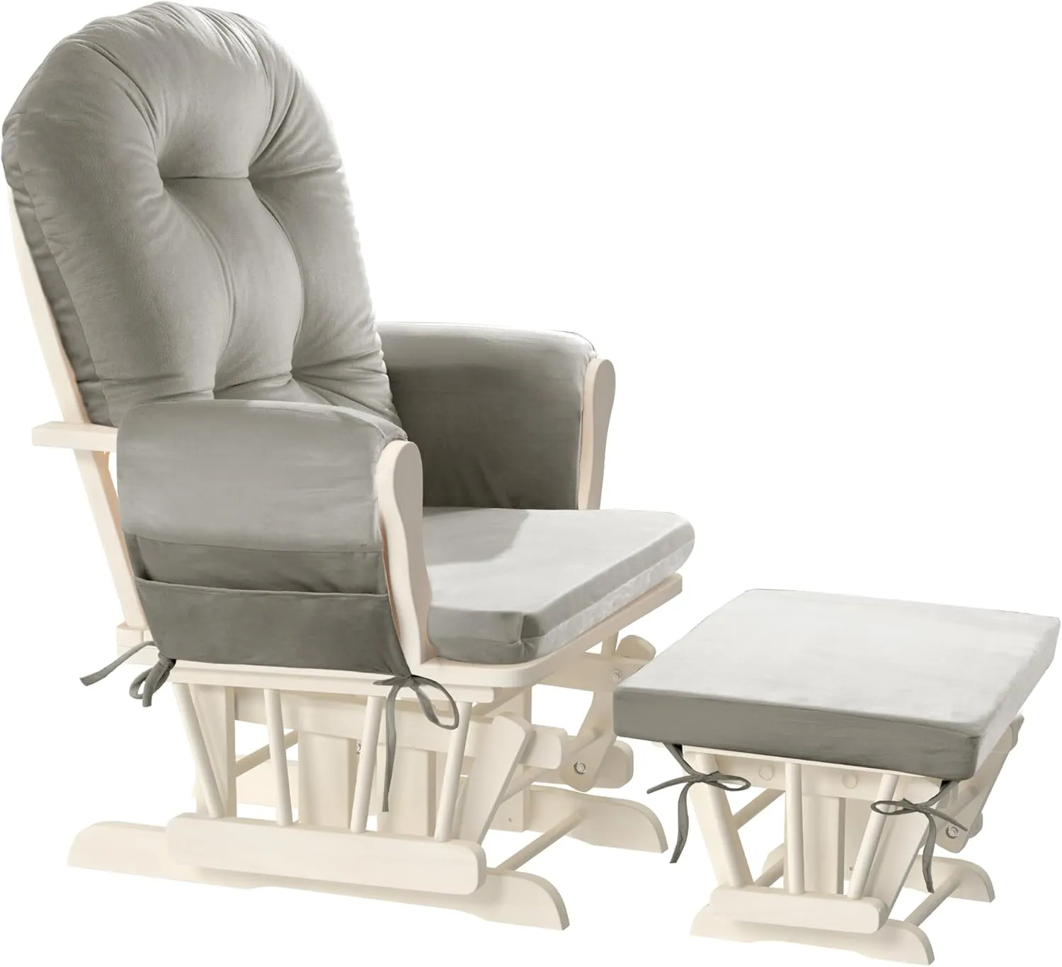 HOMBYS Glider Rocker Replacement Cushions 5 PCS with Storage Side Pocket, Velvet Fabric, Foam & Microfiber Filling, Non-Slip & Washable,Thickened & Supportive for Glider Rocking Chair-Khaki