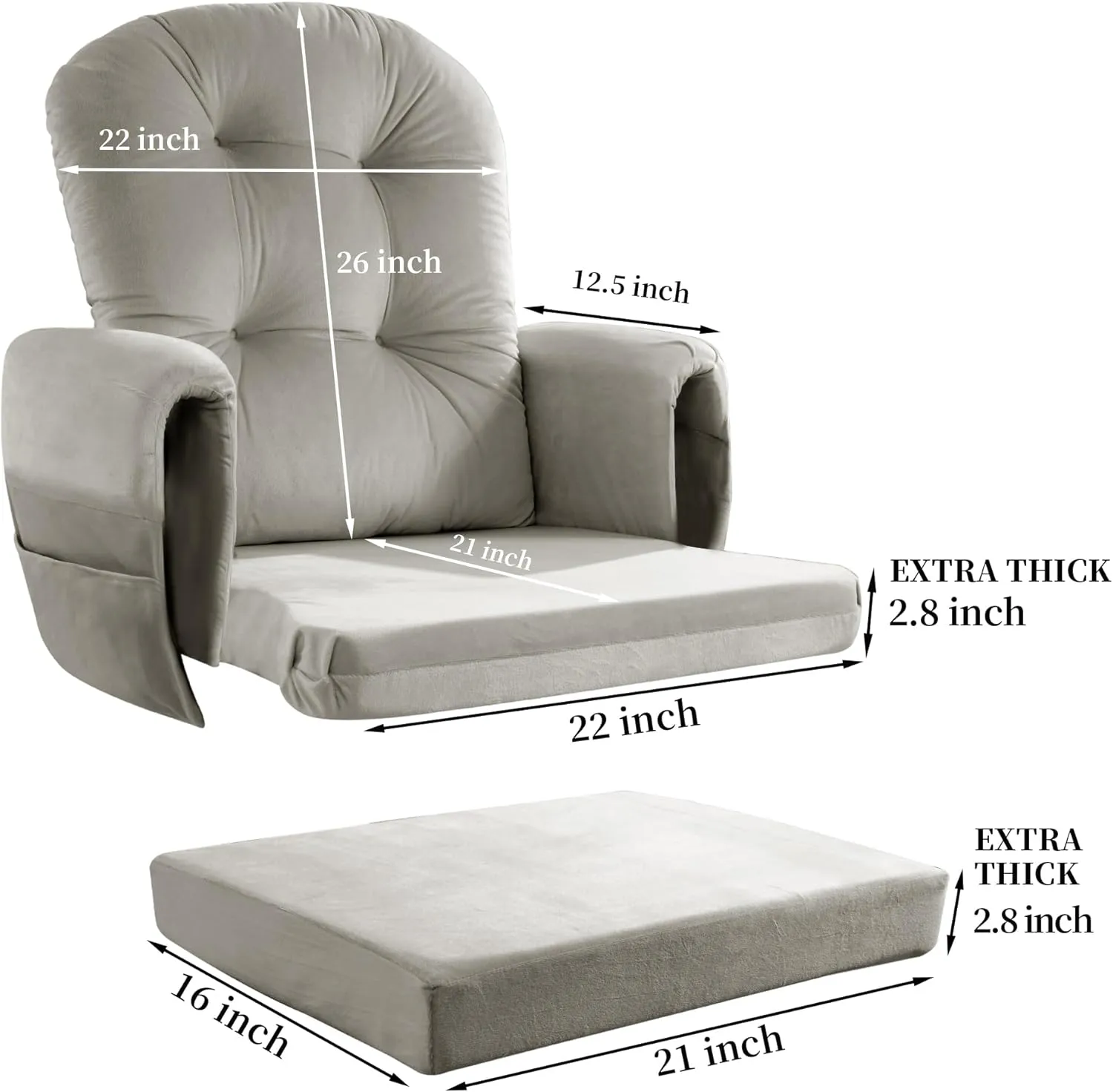 HOMBYS Glider Rocker Replacement Cushions 5 PCS with Storage Side Pocket, Velvet Fabric, Foam & Microfiber Filling, Non-Slip & Washable,Thickened & Supportive for Glider Rocking Chair-Khaki