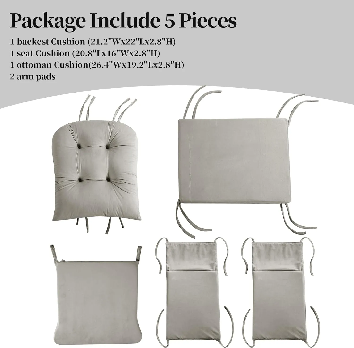 HOMBYS Glider Rocker Replacement Cushions 5 PCS with Storage Side Pocket, Velvet Fabric, Foam & Microfiber Filling, Non-Slip & Washable,Thickened & Supportive for Glider Rocking Chair-Khaki