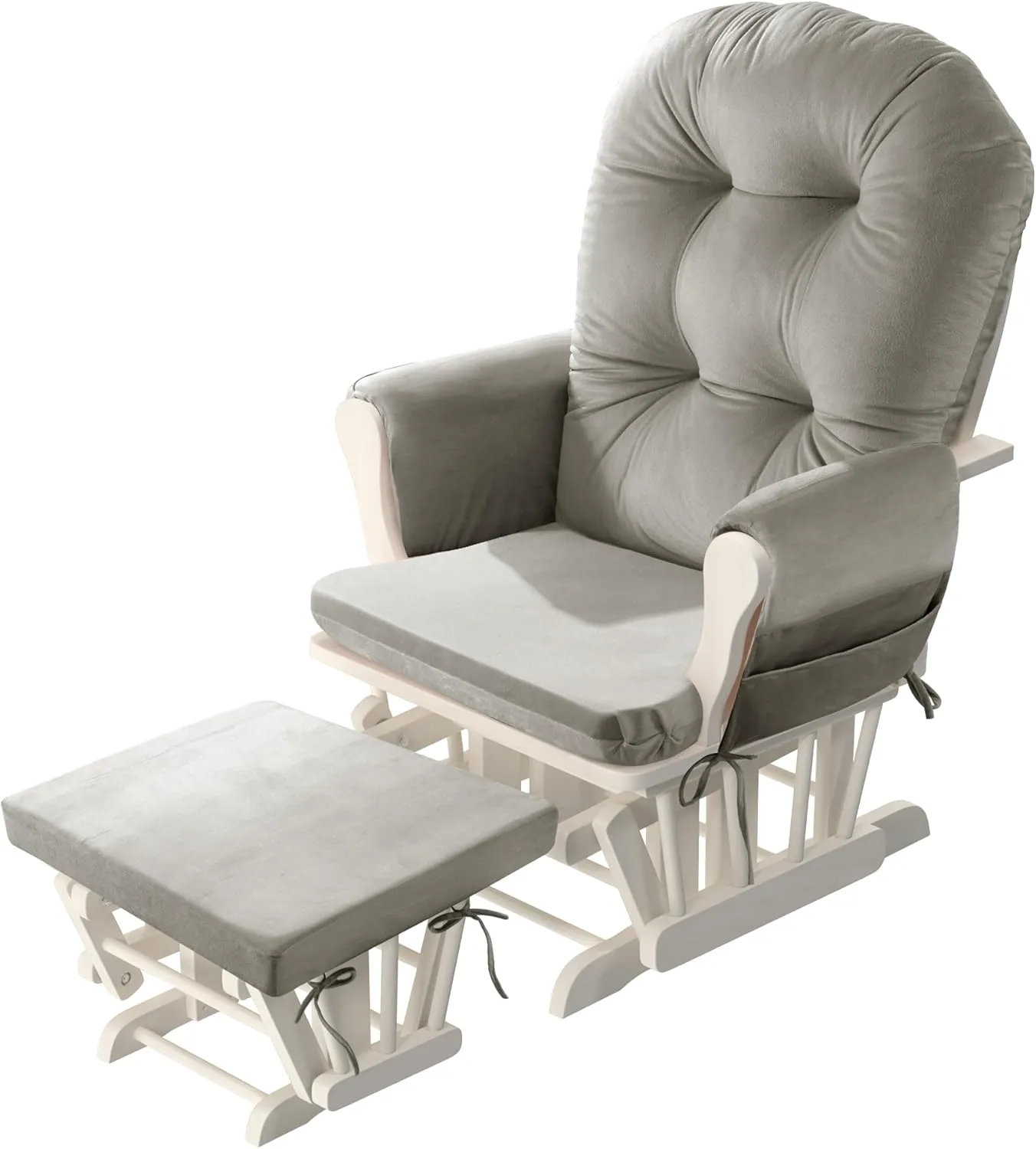 HOMBYS Glider Rocker Replacement Cushions 5 PCS with Storage Side Pocket, Velvet Fabric, Foam & Microfiber Filling, Non-Slip & Washable,Thickened & Supportive for Glider Rocking Chair-Khaki
