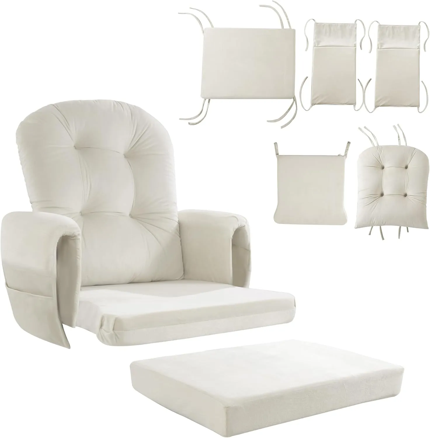 HOMBYS Glider Rocker Replacement Cushions 5 PCS with Storage Side Pocket, Velvet Fabric, Foam & Microfiber Filling, Non-Slip & Washable,Thickened & Supportive for Glider Rocking Chair