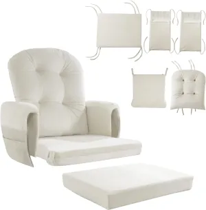 HOMBYS Glider Rocker Replacement Cushions 5 PCS with Storage Side Pocket, Velvet Fabric, Foam & Microfiber Filling, Non-Slip & Washable,Thickened & Supportive for Glider Rocking Chair