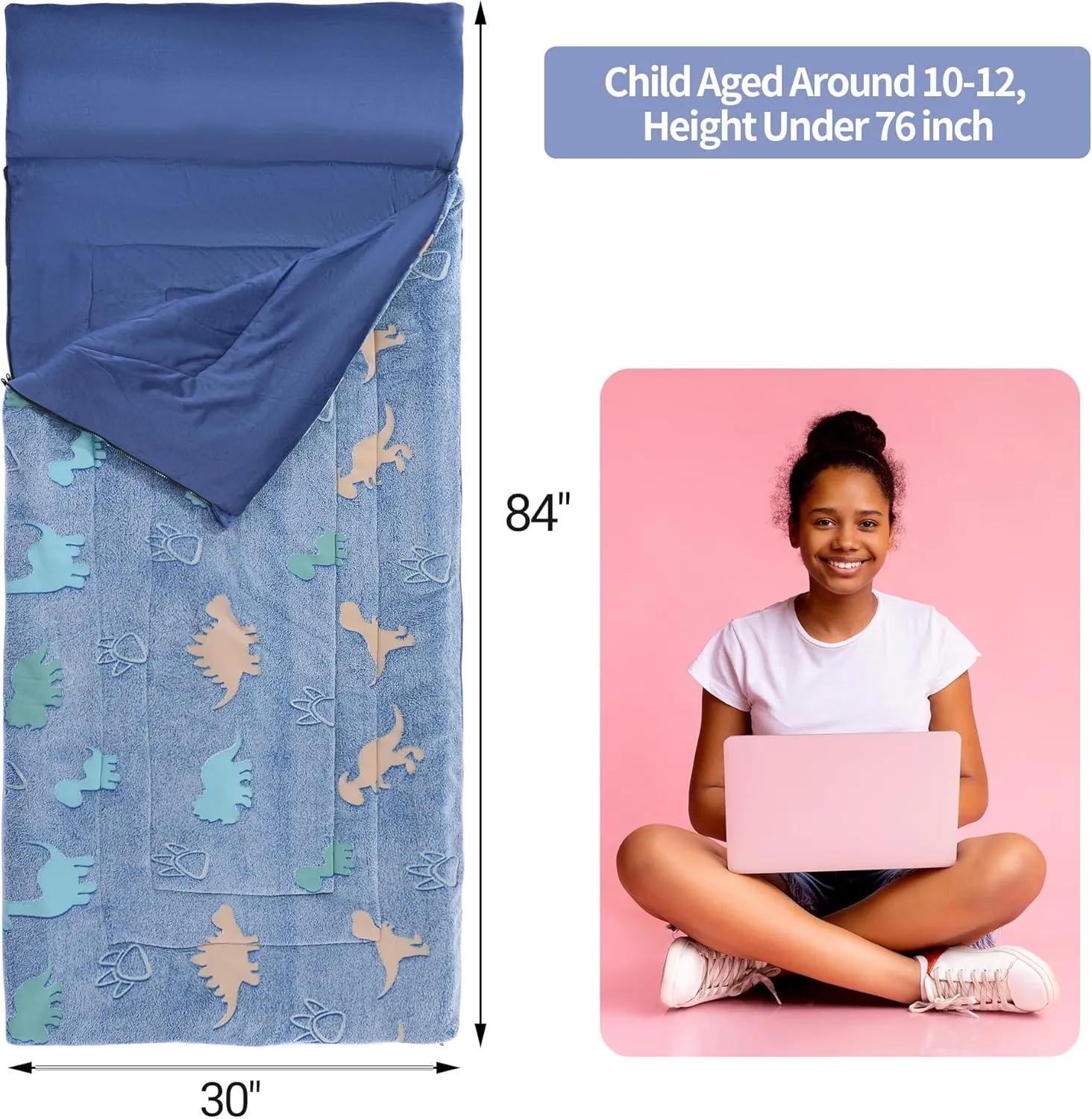 HOMBYS Glow in The Dark Sleeping Bags for 10~12 Years Old Kids, Soft Kids Nap Mat with Pillow and Blanket for Daycare School, Travel Sleep Bag for Childern Girls Boys Truck Travel Camping
