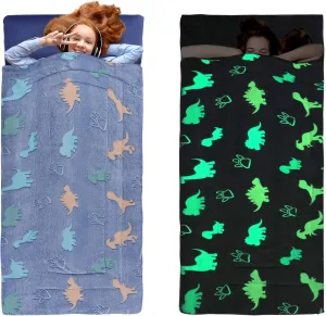 HOMBYS Glow in The Dark Sleeping Bags for 10~12 Years Old Kids, Soft Kids Nap Mat with Pillow and Blanket for Daycare School, Travel Sleep Bag for Childern Girls Boys Truck Travel Camping