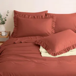 Horbaunal Terracotta Ruffle Sheets Full Size 6 Piece, Fits 16" Deep Mattress, Microfiber Rust Full Sheets with 2 Ruffled Pillowcases, Shabby Chic Bed Sheet Set