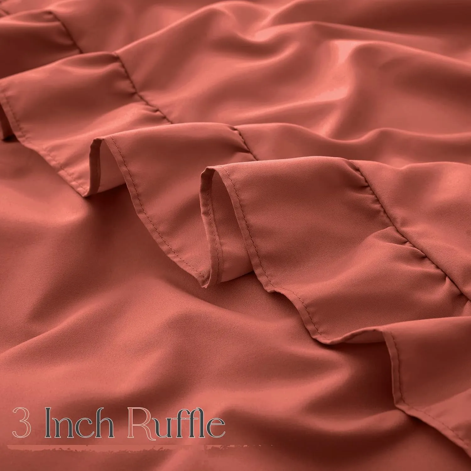 Horbaunal Terracotta Ruffle Sheets Full Size 6 Piece, Fits 16" Deep Mattress, Microfiber Rust Full Sheets with 2 Ruffled Pillowcases, Shabby Chic Bed Sheet Set