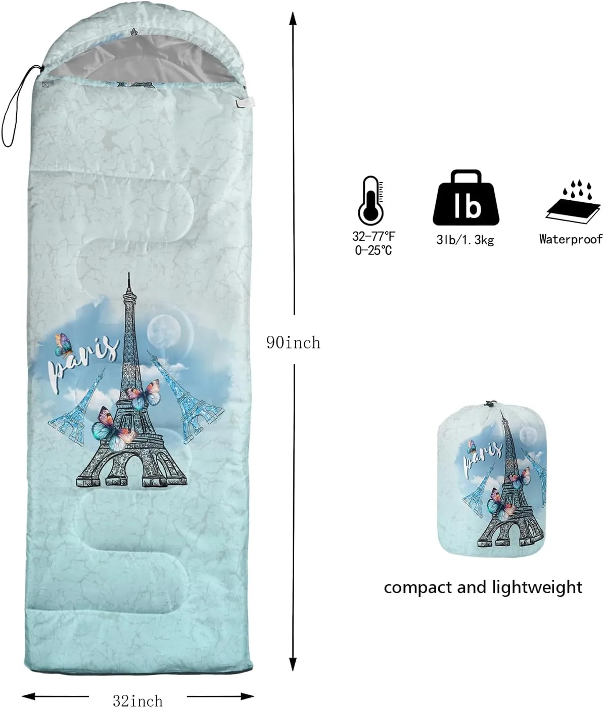 HOSIMA Boho Butterfly Sleeping Bags for Adults Cold Weather&Warm Weather Kids Sleeping Bags for Camping Hiking Travel-Compact Mummy Sleeping Bag,Ultra Light Sleeping Bag for Backpacking.