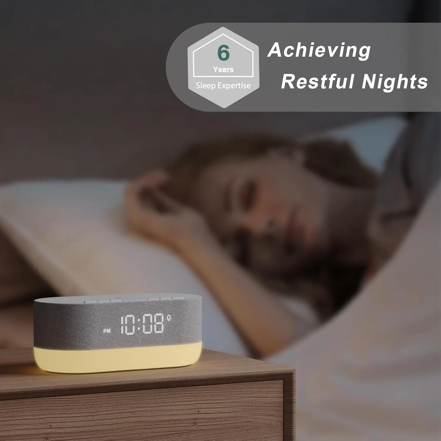 HOUSBAY 3 in 1 Sound Machine Alarm Clock& Wireless Charger：Soothing White Noise, Bluetooth Music Relaxation & Customized Sleep-Wake Routine