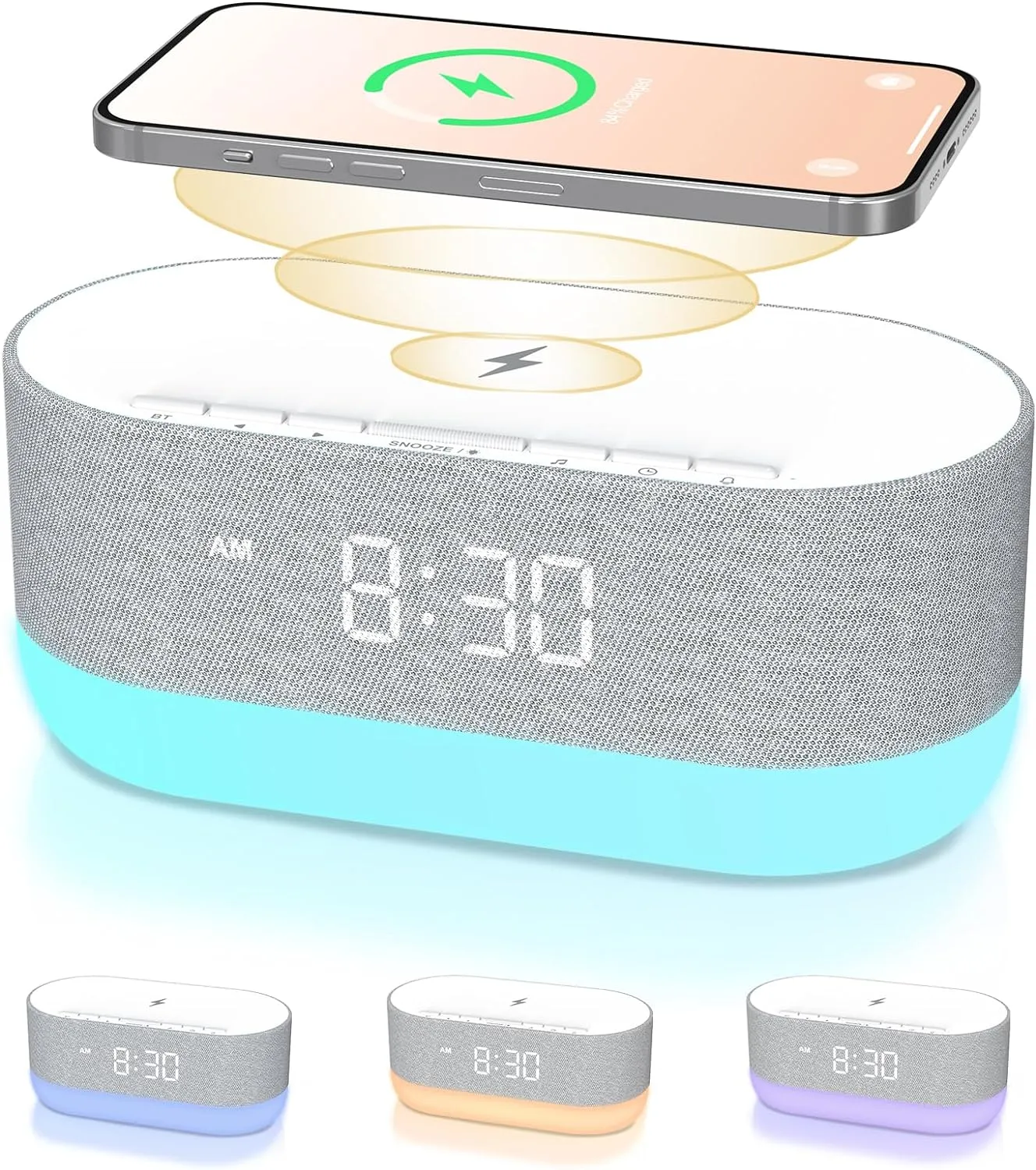 HOUSBAY 3 in 1 Sound Machine Alarm Clock& Wireless Charger：Soothing White Noise, Bluetooth Music Relaxation & Customized Sleep-Wake Routine