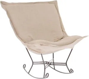 Howard Elliott Scroll Puff Rocker Seating Chair With Cover, Multipurpose Alternate Seating Butterfly Chair with Titanium Frame, Patio Furniture for Camping, Home, Indoor & Outdoor, Prairie Natural