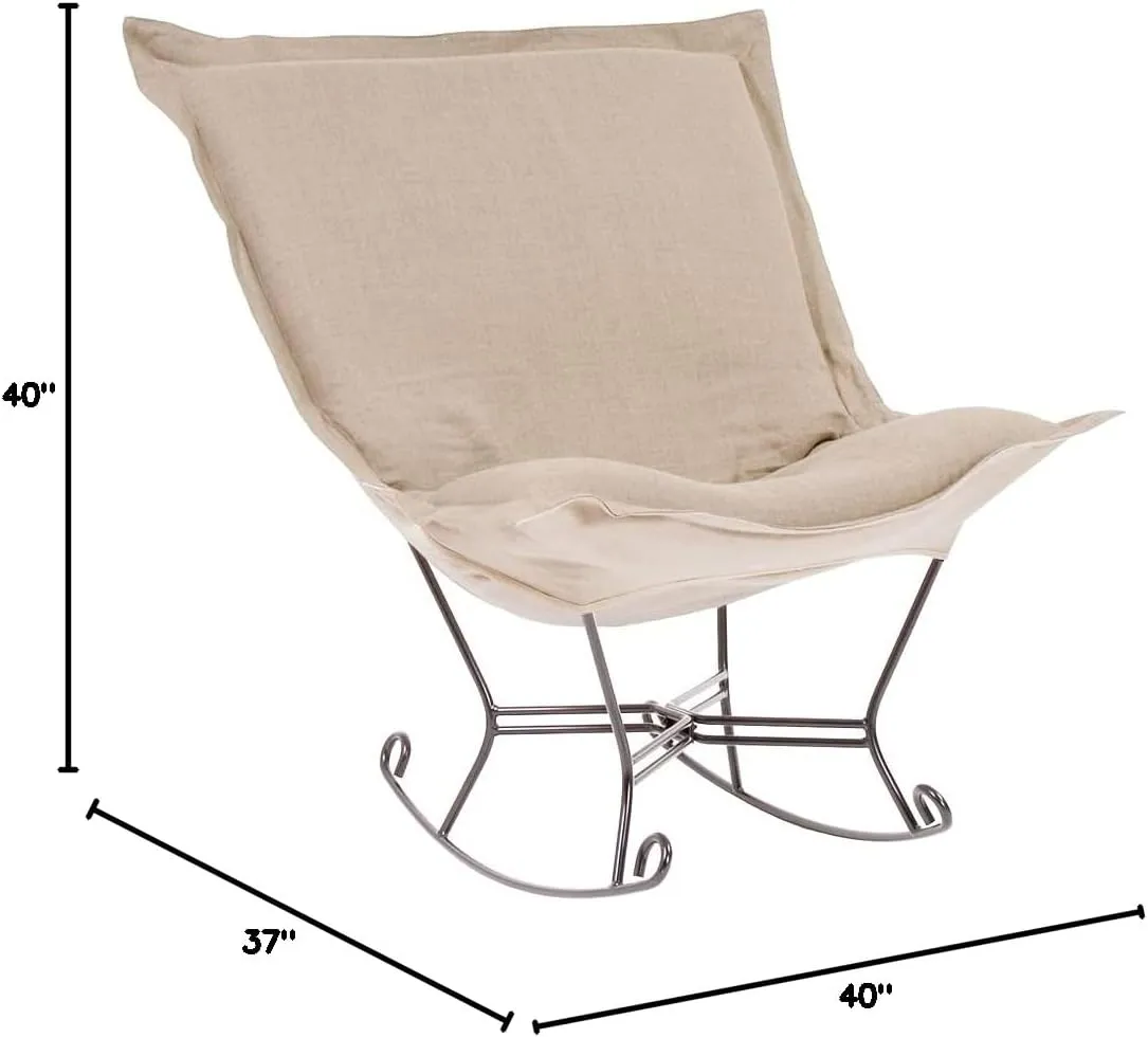 Howard Elliott Scroll Puff Rocker Seating Chair With Cover, Multipurpose Alternate Seating Butterfly Chair with Titanium Frame, Patio Furniture for Camping, Home, Indoor & Outdoor, Prairie Natural