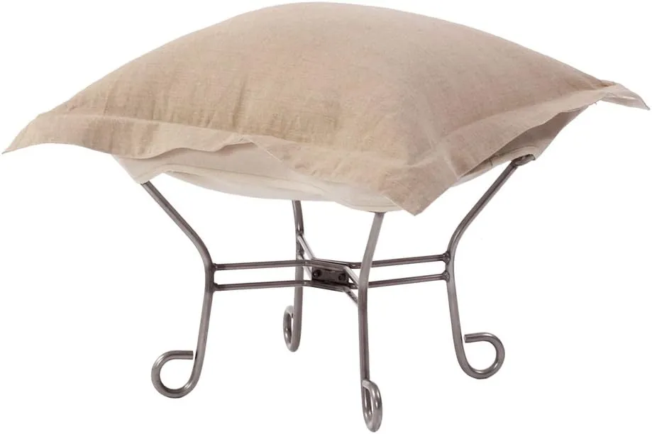 Howard Elliott Scroll Puff Rocker Seating Chair With Cover, Multipurpose Alternate Seating Butterfly Chair with Titanium Frame, Patio Furniture for Camping, Indoor & Outdoor, Prairie Linen Natural