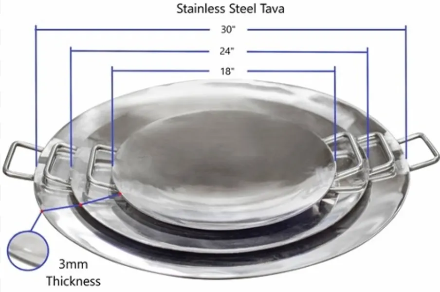 Huge Size Stainless Steel Heavy Duty Tikki Tawa Platter, 30" Round, 3 MM Thick