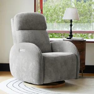 HULALA HOME Glider Recliner Nursery Chair with Adjustable Headrest and Lumbar Support, Modern Power Recliner with USB Port and Nightlight, Swivel Rocker Glider for Nursing Room Bedroom, Grey