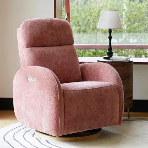 HULALA HOME Glider Recliner Nursery Chair with Adjustable Headrest and Lumbar Support, Modern Power Recliner with USB Port and Nightlight, Swivel Rocker Glider for Nursing Room Bedroom, Pink