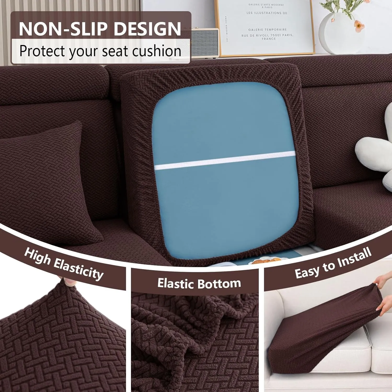 hyha Waterproof Couch Cushion Covers, Wear Resistant Couch Cover, Anti Slip Sofa Slipcovers Washable, Soft Thick Jacquard Furniture Protector for Pets Dog (3 Packs, Chocolate)