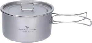 iBasingo 1.2L Titanium Soup Pot with Lid Camping Cookware with Foldable Handle Portable Lightweight Outdoor Kitchen Cooking Kit Backpacking Hiking Picnic Fishing Mountaineering Ti2106C (1 pc)