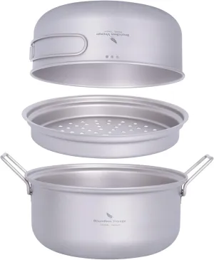 iBasingo 1.8L Titanium Steamer Stockpot and Fry Pan Set Ultralight Cooking Pot Pan Portable for Outdoor Camping Backpacking Household Kitchen Ti2102C