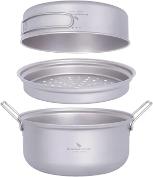 iBasingo 1.8L Titanium Steamer Stockpot Frying Pan Set Ultralight Outdoor Camping Pot Pan Set Portable Campfire Soup Hot Pot Cookware Backpacking Household Kitchen Cooking Kit Ti2101C