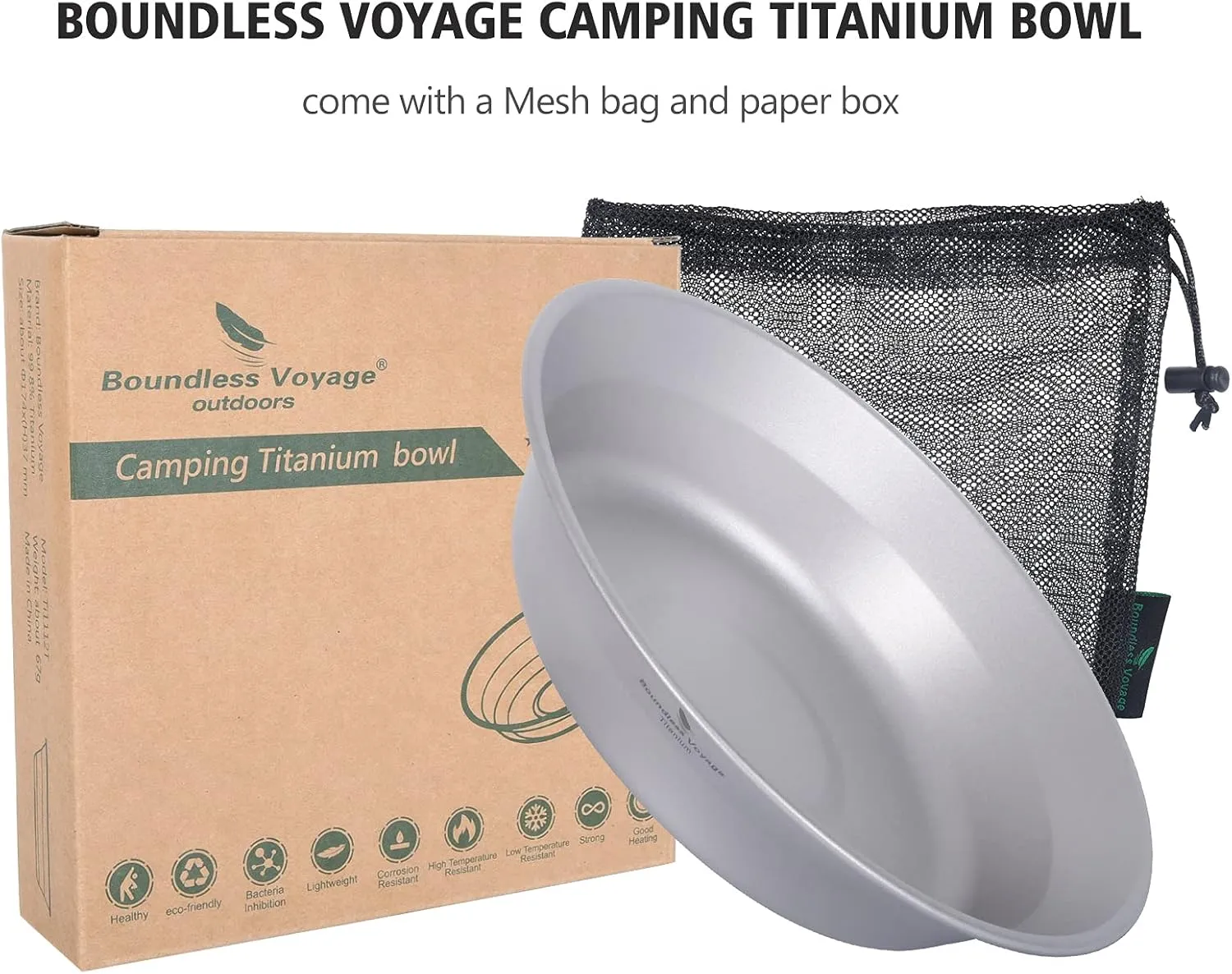 iBasingo Titanium Camping Bowl 174mm Deep Ultralight Backcountry Dining Bowl for Backpackers | 67g Fireproof Cookware | Boil Water Directly Over Flame (Ø174x130x37mm) Ti1112T