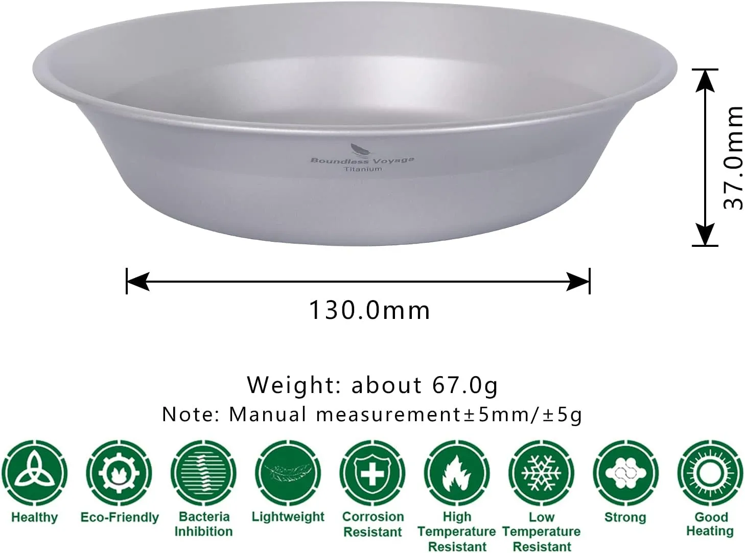 iBasingo Titanium Camping Bowl 174mm Deep Ultralight Backcountry Dining Bowl for Backpackers | 67g Fireproof Cookware | Boil Water Directly Over Flame (Ø174x130x37mm) Ti1112T