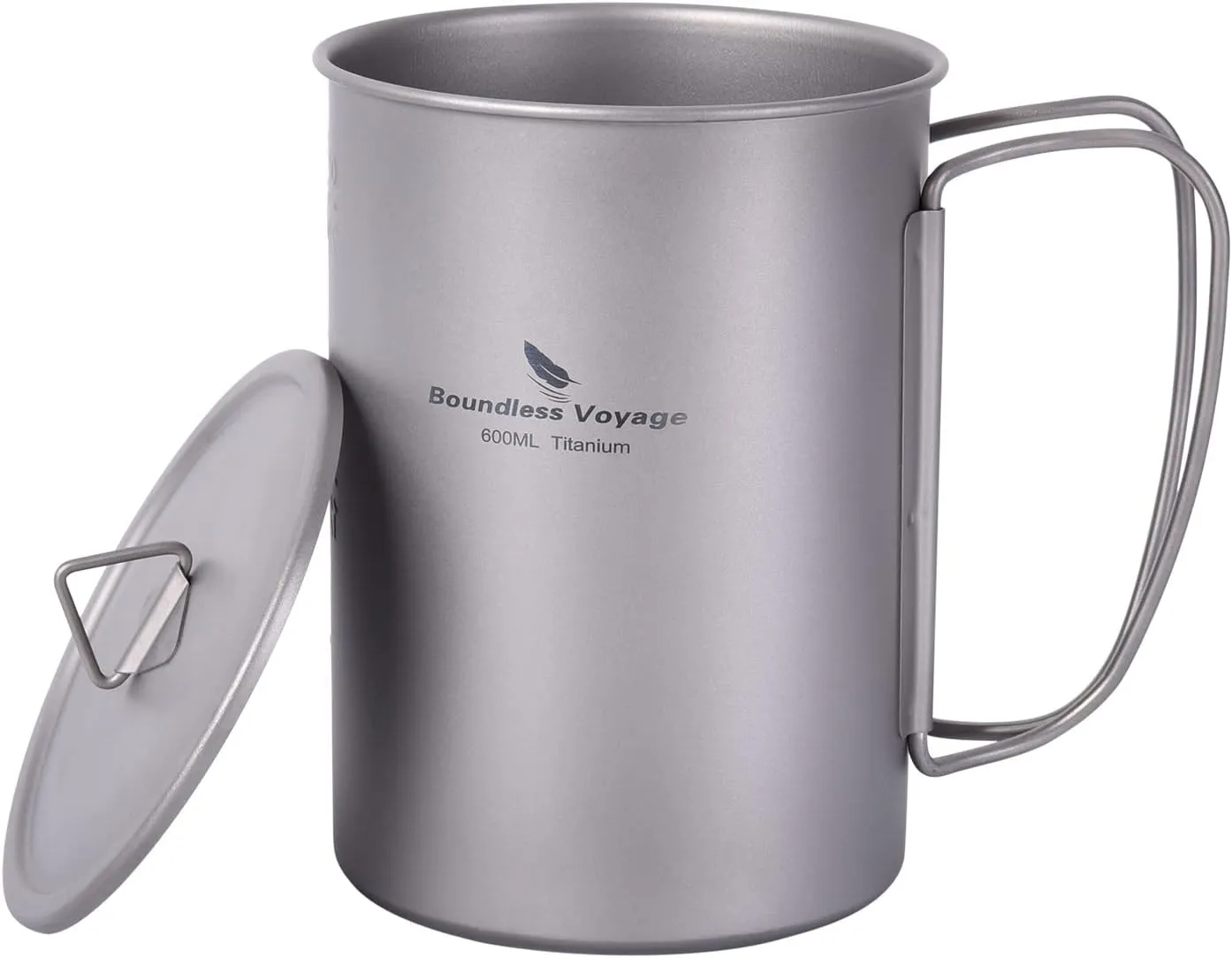 iBasingo Titanium Mug 600ml Camping Cup Outdoor Single Layer Wide Mouth Cookware Lightweight Portable Drinkware Hiking Picnic Solo Cooking Kit Ti3049D