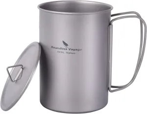 iBasingo Titanium Mug 600ml Camping Cup Outdoor Single Layer Wide Mouth Cookware Lightweight Portable Drinkware Hiking Picnic Solo Cooking Kit Ti3049D
