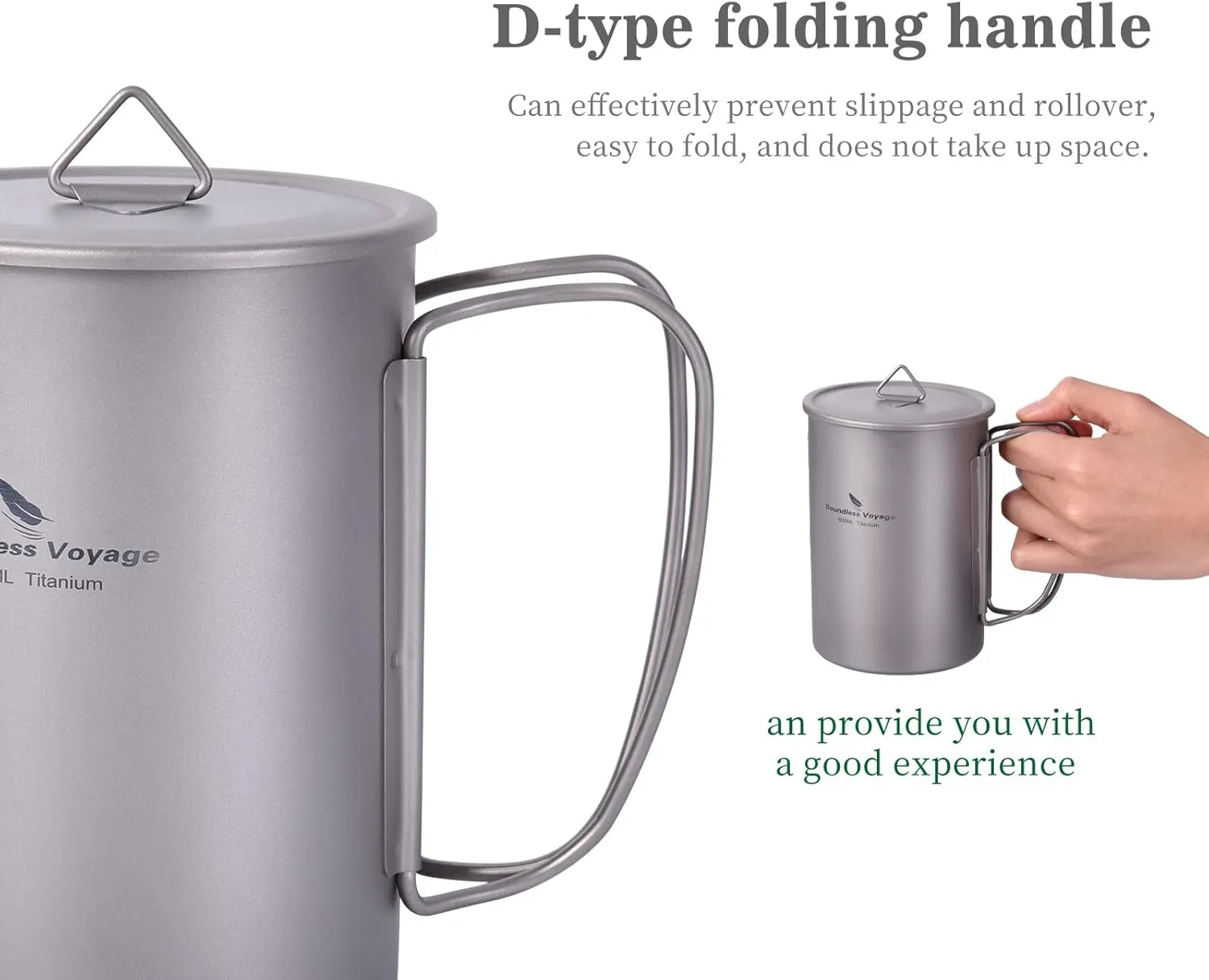 iBasingo Titanium Mug 600ml Camping Cup Outdoor Single Layer Wide Mouth Cookware Lightweight Portable Drinkware Hiking Picnic Solo Cooking Kit Ti3049D
