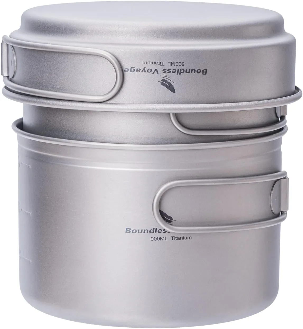 iBasingo Titanium Pot Pan Set with Folding Handle Outdoor Camping Soup Pot Bowl Frying Pan Mess Kit Ultralight Cookware for Picnic Travel Backpacking