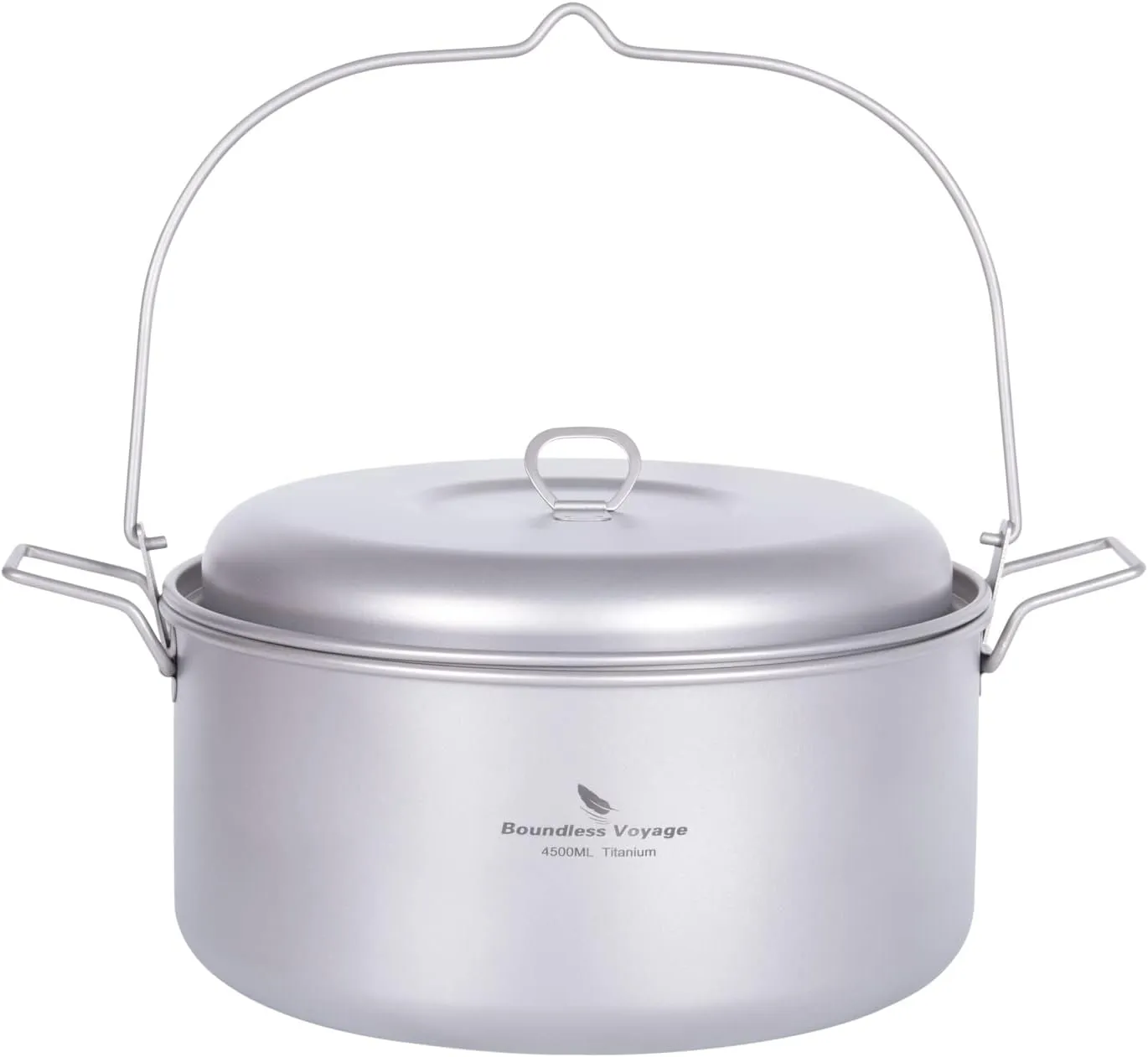 iBasingo Titanium Soup Pot Steamer Set with Foldbale Hanging Handle Lightweight Portable Cookware for 3-5 Persons in Camping Picnic Hiking Travel Household