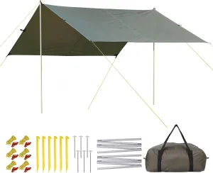 IDEALHOUSE 2024 New 9.8X9FT All-Season Camping Tent Tarp with 2 Aluminum Poles - Waterproof, UV-Protected, and Ripstop Multifunctional Canopy for Outdoor Adventures, Beach, Camping and Hiking