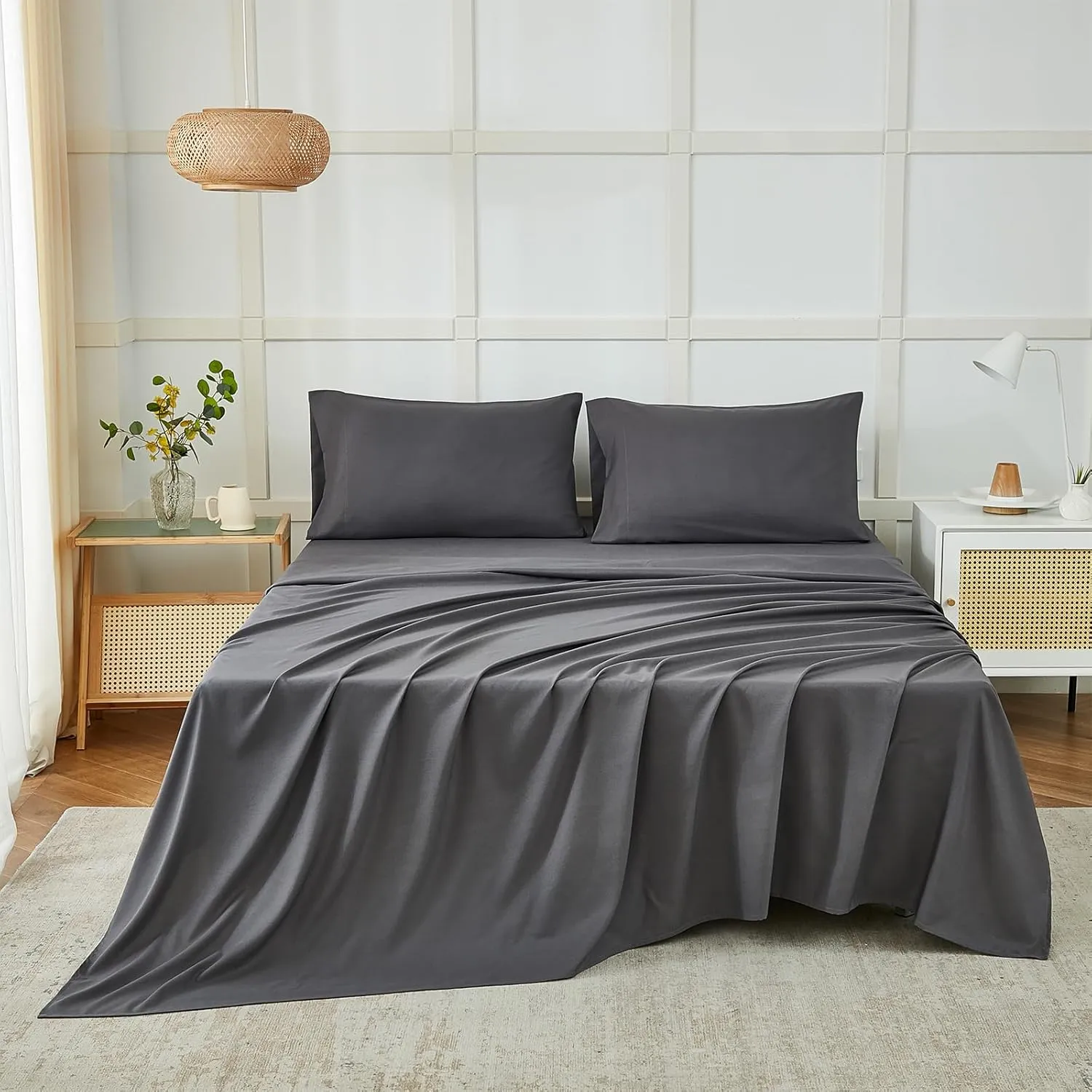 ILAVANDE Grey Sheets Set,Super Soft Microfiber Bed Sheets Set-Wrinkle Free & Breathable-14 Deep Pocket Queen Size Sheets (Dark Gray, Queen)