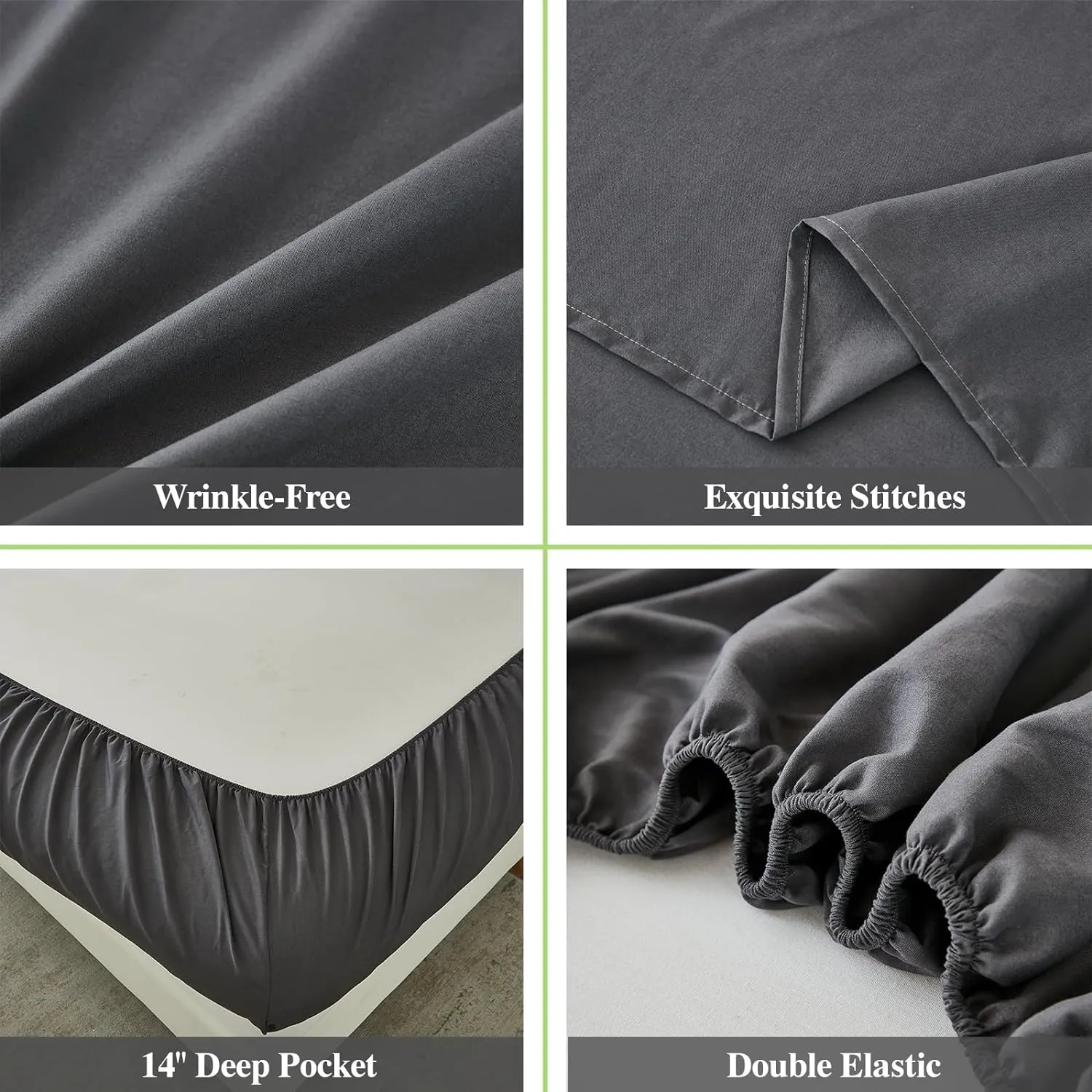 ILAVANDE Grey Sheets Set,Super Soft Microfiber Bed Sheets Set-Wrinkle Free & Breathable-14 Deep Pocket Queen Size Sheets (Dark Gray, Queen)